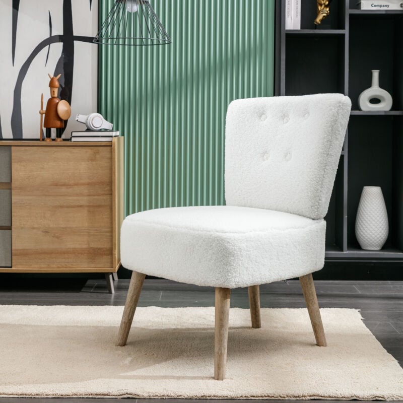 foto del prodotto okwish sedia con accenti in tessuto teddy poltrona ergonomica per soggiorno camera da letto casa con gambe in legno e piedini regolabili per