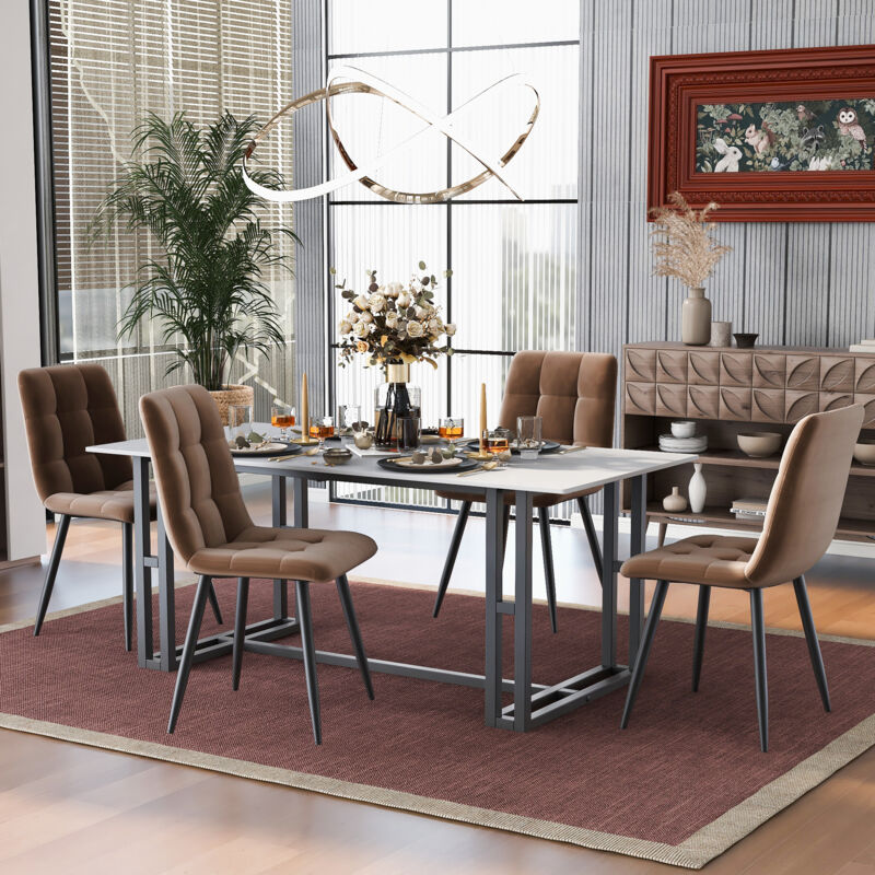 foto del prodotto okwish sedia da sala da pranzo 4 pezzi , marrone, set di 4 sedie imbottite, sedia design con schienale, seduta in velluto, struttura in metallo