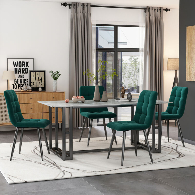 foto del prodotto okwish sedia da sala da pranzo 4 pezzi , verde scuro, set di 4 sedie imbottite, sedia design con schienale, seduta in velluto, struttura in metallo