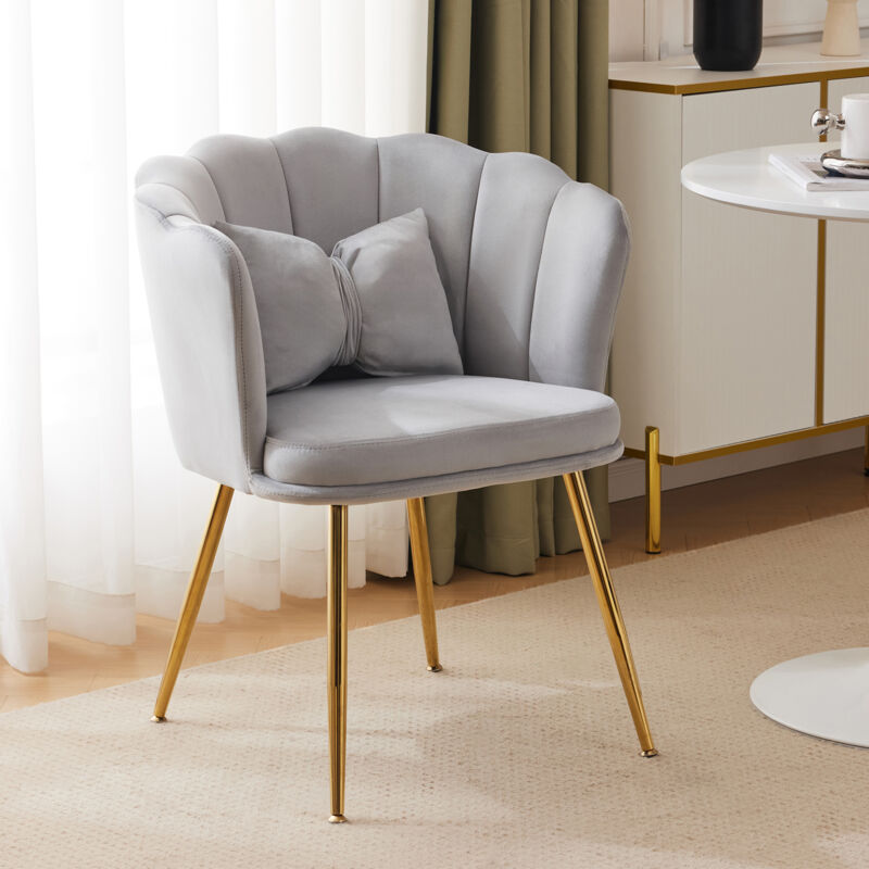 foto del prodotto okwish sedia moderna da salotto in velluto, sedia da bagno, comoda sedia decorativa imbottita con schienale a petalo, gambe in metallo placcato