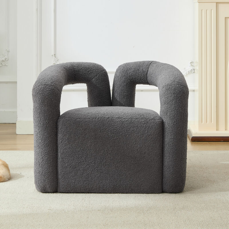 foto del prodotto okwish sedia moderna in tessuto sherpa in pelliccia sintetica con braccioli ampi ritagliati, divano singolo imbottito, sedia da lettura comoda e