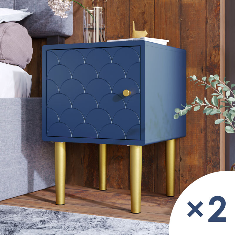 foto del prodotto okwish set di 2 comodini, certificato fsc, comodino, tavolino, blu navy, tavolino da divano adatto a qualsiasi letto e camera da letto