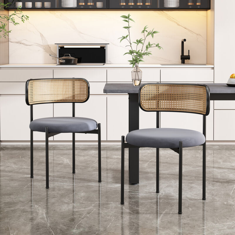 foto del prodotto okwish set di 2 sedie da pranzo in velluto, semplici e moderne, per il tempo libero, con quattro gambe di supporto in metallo, in rattan, per il