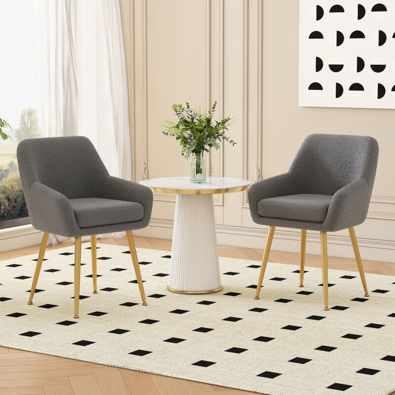 foto del prodotto okwish set di 2 sedie da pranzo moderne e semplici in pelliccia di peluche con gambe in metallo e cuscini rimovibili per cucine e sale da pranzo