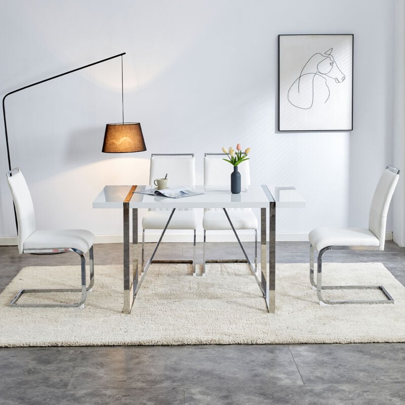 foto del prodotto okwish set di 2 sedie da pranzo moderne, schienale in ecopelle pu e lino, sedia laterale imbottita con schienale alto, design dello schienale a