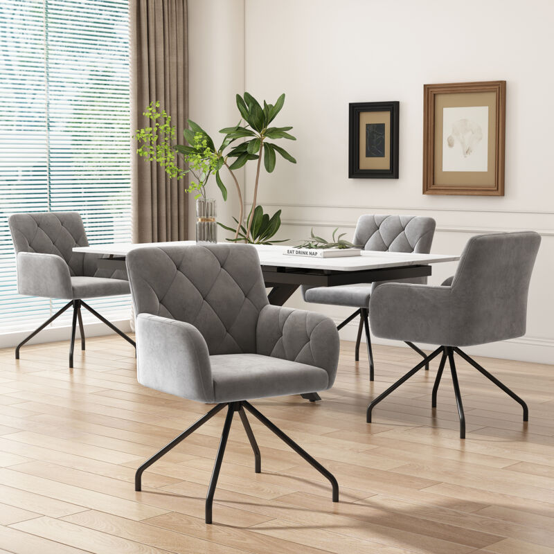 foto del prodotto okwish set di 4 sedie da pranzo con motivo a rombi, poltrona imbottita con 4 gambe in metallo, chaise longue moderna, sedia da soggiorno per camera