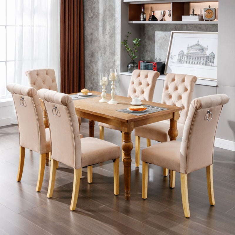 foto del prodotto okwish set di 4 sedie da pranzo in velluto con gambe in quercia, bottoni, battente cromato, sedia per camera da letto, sedia da cucina, sedia per