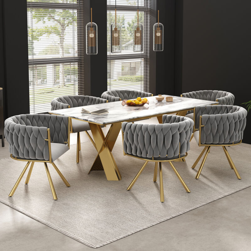 foto del prodotto okwish set di 6 sedie da pranzo in velluto, sedia girevole di lusso per soggiorno camera da letto, sedia girevole per il tempo libero con quattro