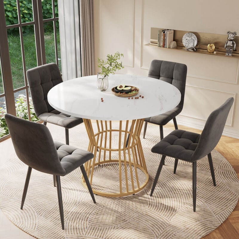 foto del prodotto okwish set tavolo da pranzo 5 pezzi , set tavolo da pranzo con 4 sedie, set tavolo da cucina, tavolo da pranzo rotondo diametro 100 cm e gambe in