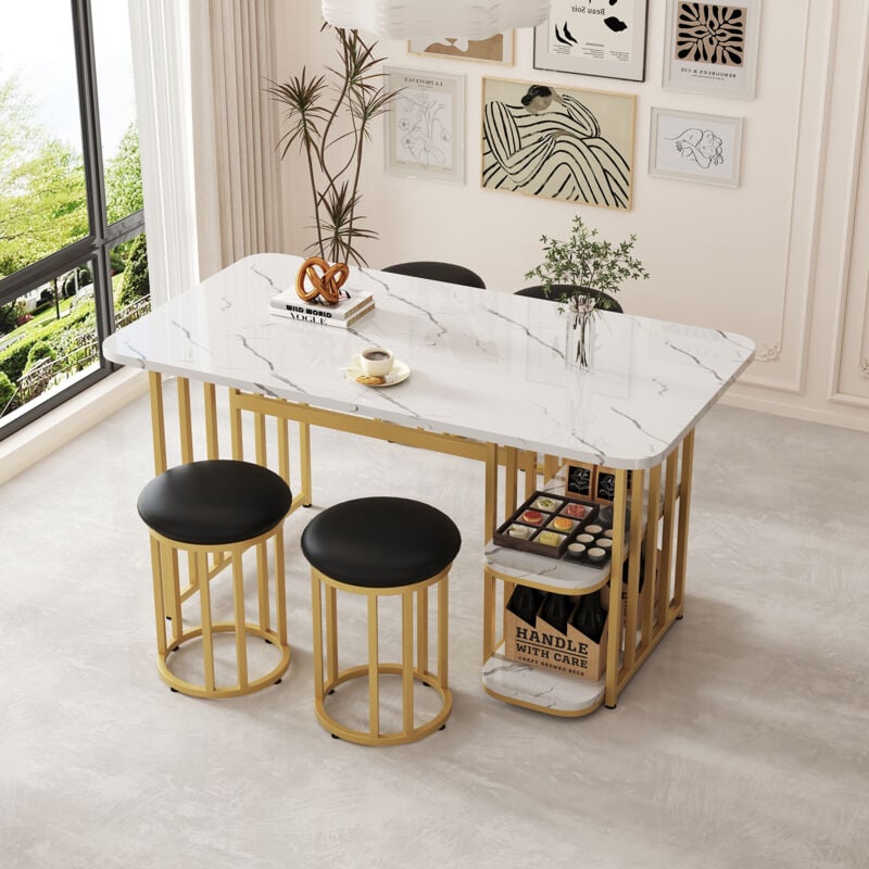 foto del prodotto okwish set tavolo da pranzo con tavolo da pranzo, 4 sedie , set tavolo da cucina con struttura in acciaio, tavolo da pranzo con contenitore,