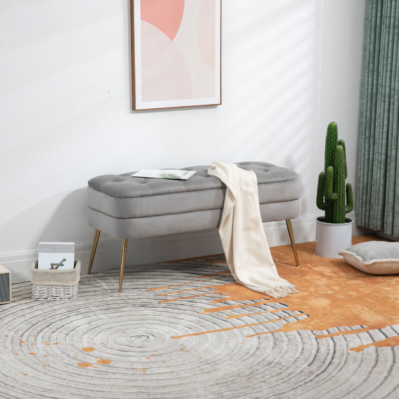 foto del prodotto okwish sgabelli poggiapiedi con vano contenitore, panche letto, poggiapiedi imbottiti grigio