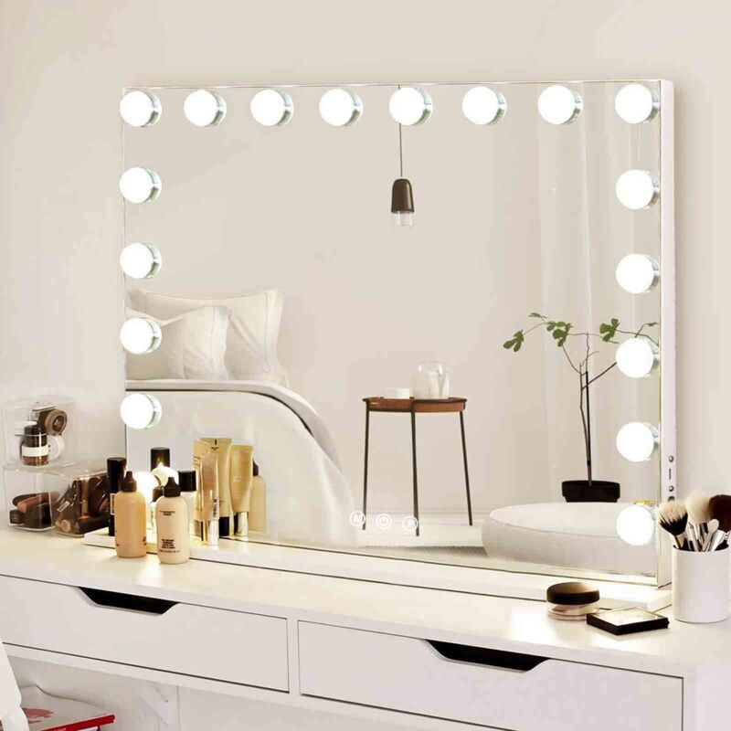 foto del prodotto okwish specchio di hollywood specchio per trucco con illuminazione, touch control, 3 modalit di illuminazione, specchio per trucco con 15 luci a