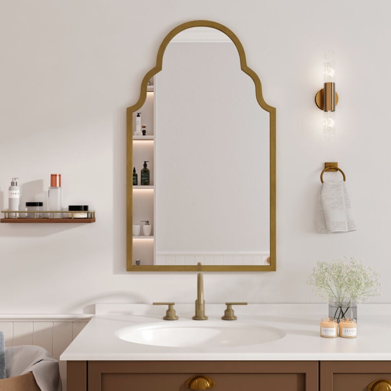 foto del prodotto okwish specchio rettangolare, specchio rettangolare in bronzo 61x101cm, specchio da parete con cornice in metallo, specchio da bagno per parete,