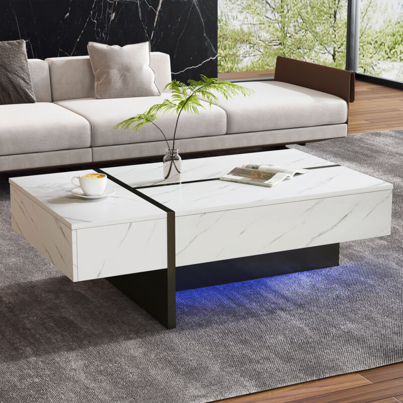 foto del prodotto okwish tavolino da caff moderno bianco con illuminazione a led, motivo in marmo, piano lucido 1056035 cm tavolino da caff dal design