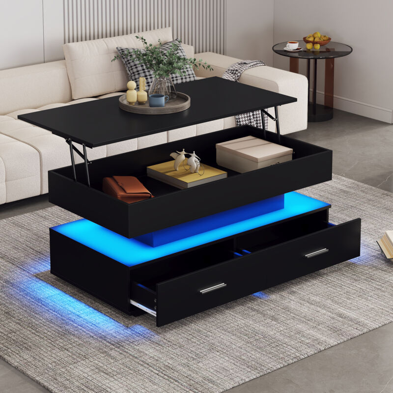 foto del prodotto okwish tavolino regolabile idraulicamente in altezza 100 x 50 x 44 cm, con illuminazione a led, controllo app bluetooth, 2 cassetti e vano