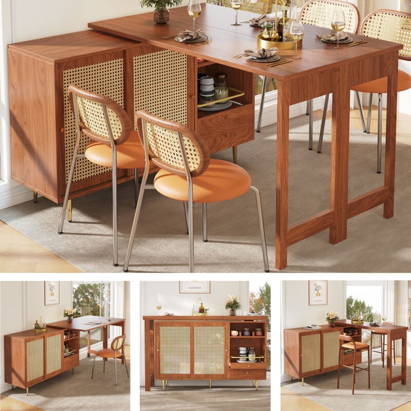 foto del prodotto okwish tavolo da bar girevole a 360 corpo principale 107 x 40 x 71,4 cm , tavolo da bar marrone con design allungabile, mobile portaoggetti con