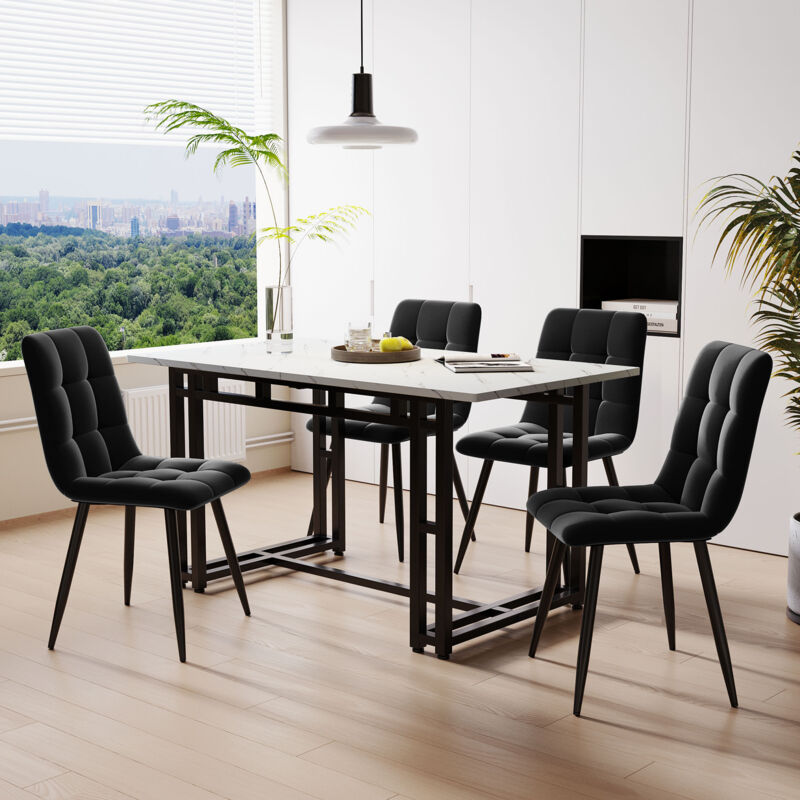 foto del prodotto okwish tavolo da pranzo nero 120x70 cm con set di 4 sedie, set tavolo da pranzo da cucina moderna, sedie da pranzo in velluto nero, tavolo con