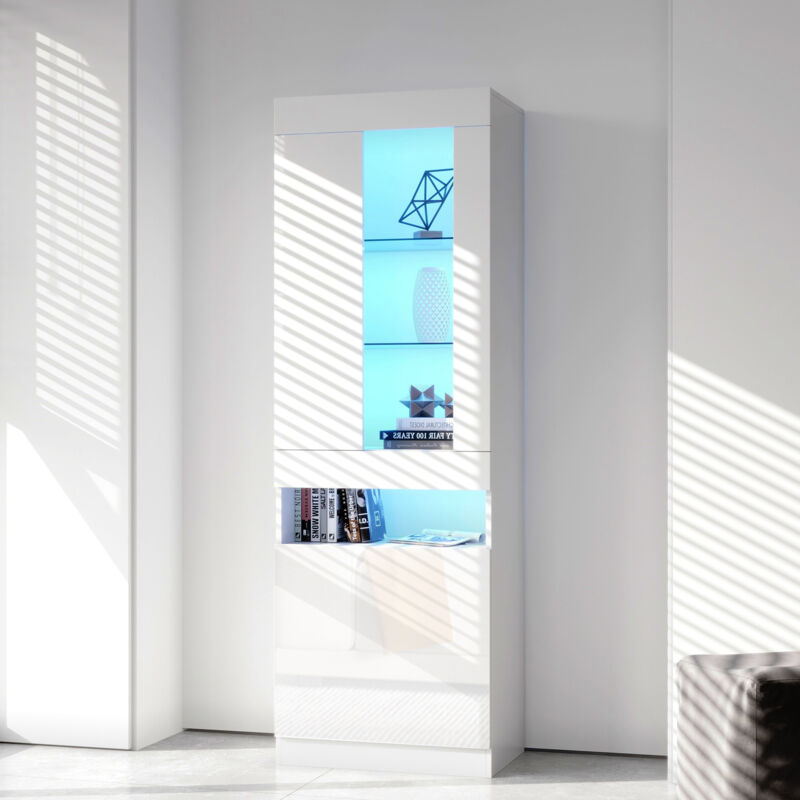 foto del prodotto okwish vetrina con 16 colori vetrina con illuminazione a led vetrina da terra vetrina di stoccaggio mobile da soggiorno vetrina da soggiorno bianca