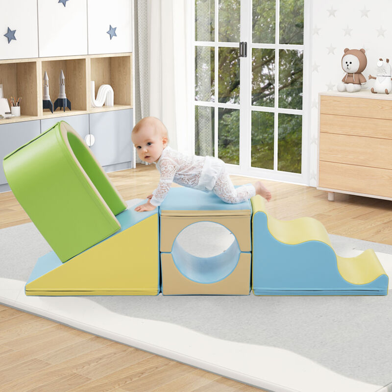 foto del prodotto okwish vivi avventure con i giganteschi e colorati mattoncini in schiuma 6 in 1 gioco creativo, strisciare attraverso gli archi e scivolare