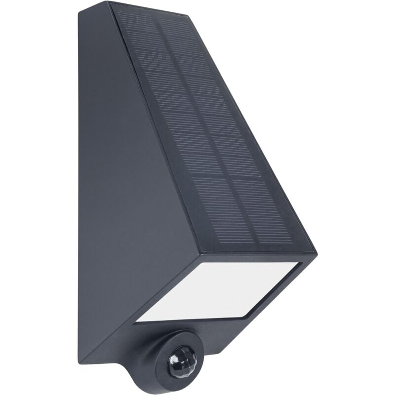 foto del prodotto olaf aplique solar en color negro, con luz led blanco c lido 3000k