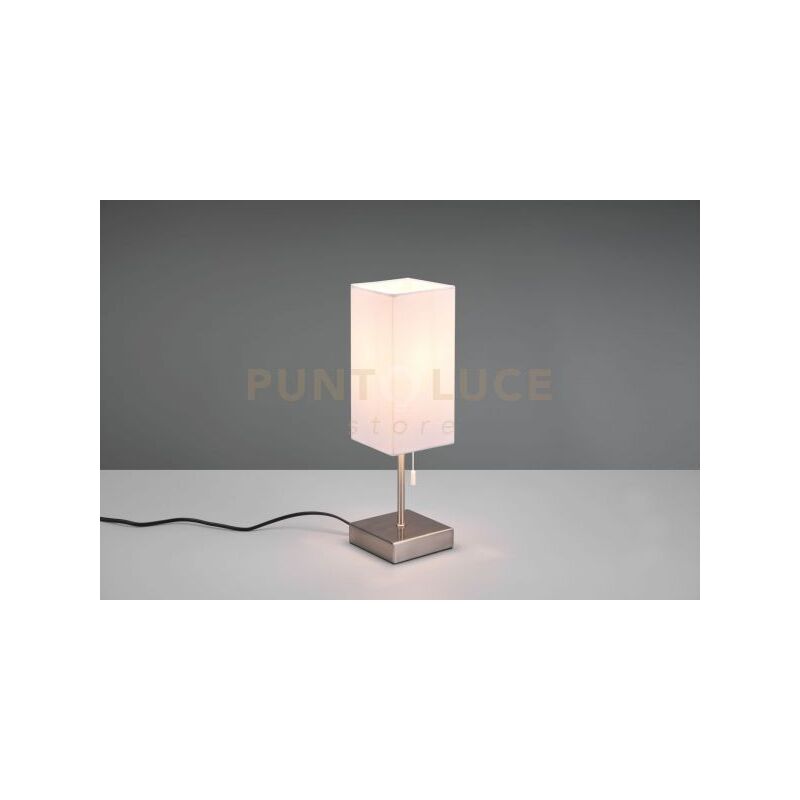 foto del prodotto ole lampada da tavolo acciaio con paralume bianco con interruttore a corda con doppia porta usb usb usb c per ricarica h. 35cm 1 luce attacco