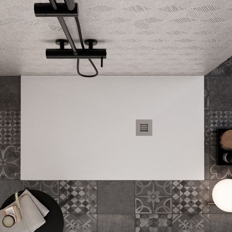 foto del prodotto olimpo docce piatto doccia bianco in marmoresina con griglia inox e piletta gratis star plus, misura 70x70