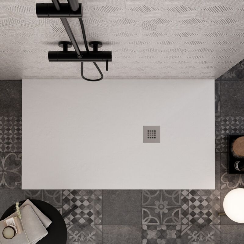 foto del prodotto olimpo docce piatto doccia bianco in marmoresina con griglia inox e piletta gratis star plus, misura 80x100