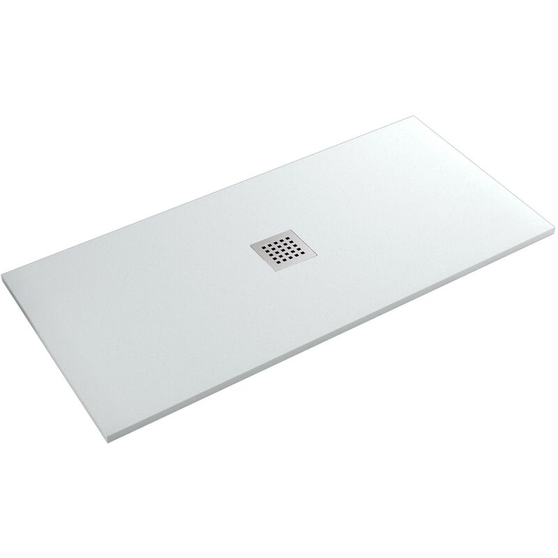 foto del prodotto olimpo docce - piatto doccia in marmo resina effetto pietra con foro centrale bianco chic, misura 80x120