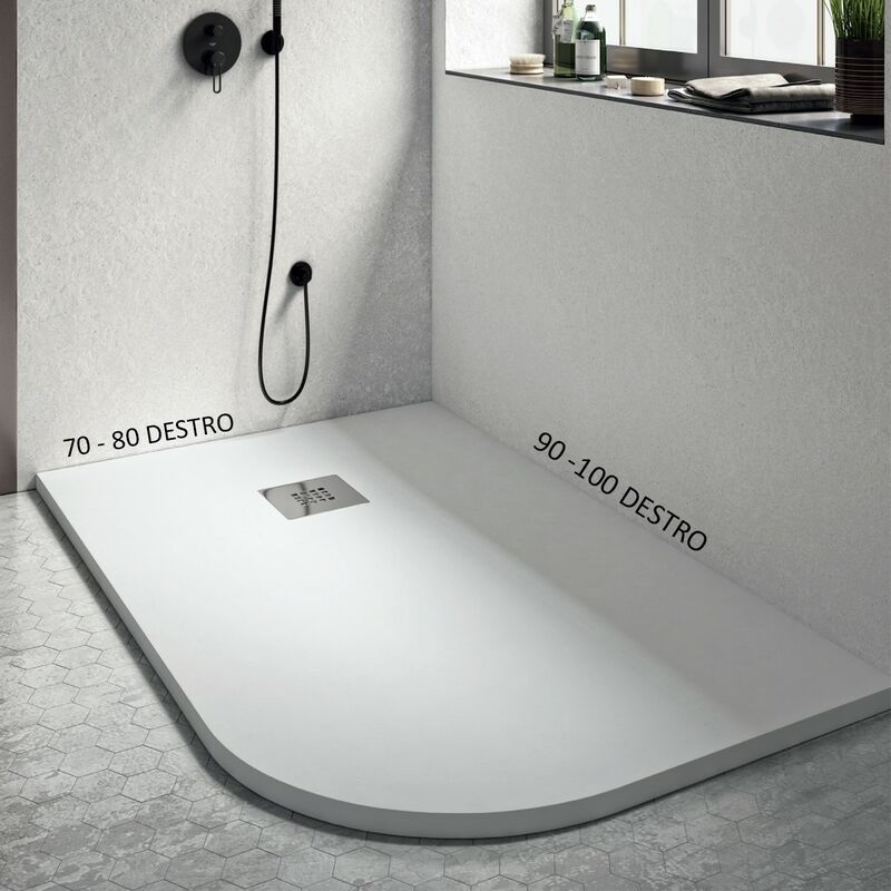 foto del prodotto olimpo docce piatto doccia stondato rettangolare bianco 70x90 90x70 raggio 38, seleziona misura 90x70, angolo destro
