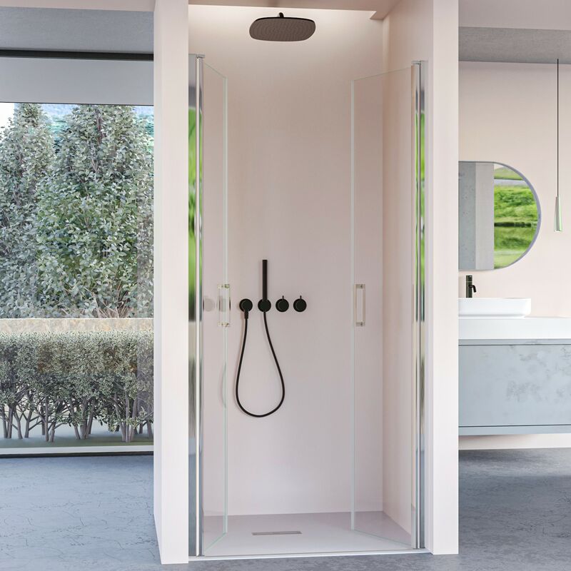 foto del prodotto olimpo docce - porta doccia con due ante saloon in cristallo trasparente h195 6mm dobla, misura 90