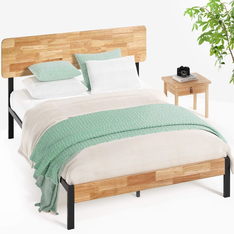 foto del prodotto olivia letto 160x190 cm stuttura letto 36 cm di altezza letto a piattaforma in metallo e legno con supporto a doghe in legno zinus