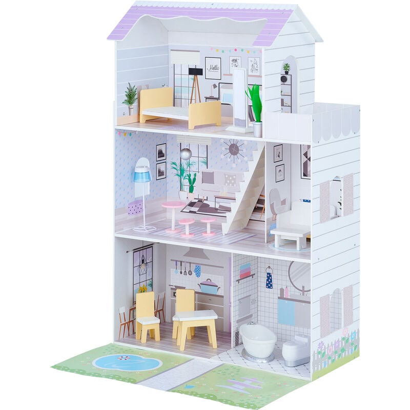 foto del prodotto olivia s little world grande casa delle bambole in legno per bambini con 3 livelli con giardino e 16 accessori interattivi per mobili per bambole da