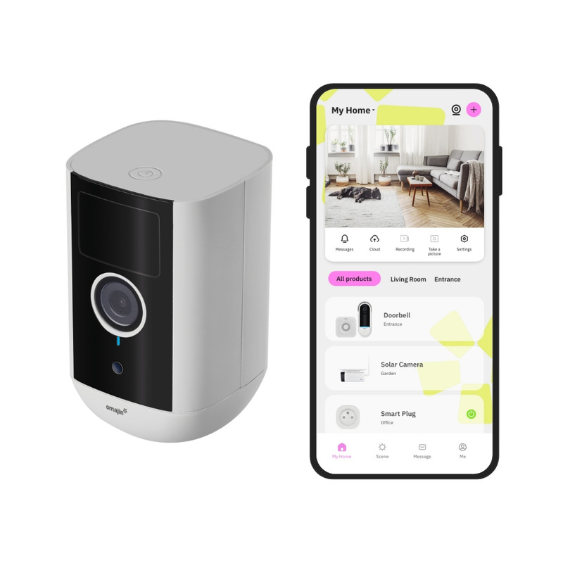 foto del prodotto omajin by netatmo, videocamera di sorveglianza esterna e interna wireless 2k, visione 140 , ip65, sd cloud 64 gb, rilevamento movimenti persone, batteria 9600mah, audio bidirezionale, owc-01