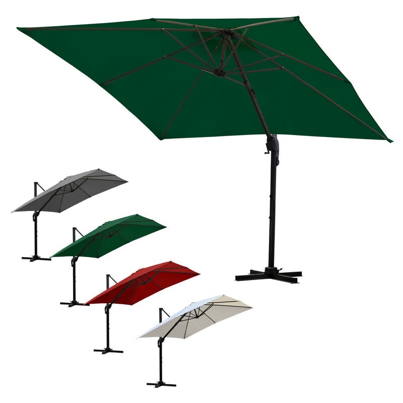 foto del prodotto ombrello offset inclinabile 300x300cm, ombrellone da giardino pieghevole, base trasversale girevole a 360 protezione uv, verde swanew