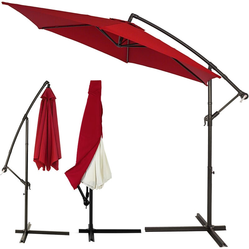 foto del prodotto ombrellone 300 330 cm con base copertura protezione uv 50 grande inclinabile impermeabile giardino balcone terrazza ombrellone a manovella rosso,