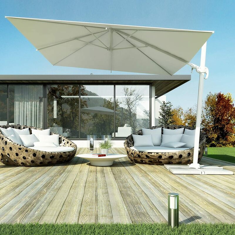 foto del prodotto ombrellone 3x3 m in alluminio bianco laterale con airvent elegante rotazione 360 gradi premium white