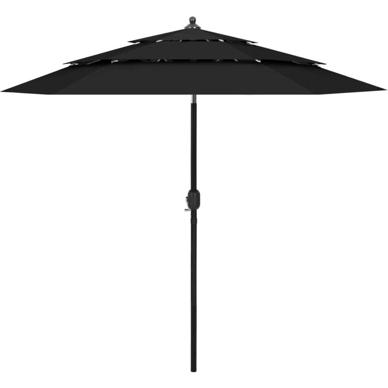 foto del prodotto ombrellone a 3 livelli con palo in alluminio nero 2,5 m