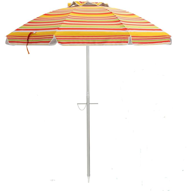 foto del prodotto ombrellone a 8 stecche in fibra di vetro da giardino o spiaggia, ombrellone da mare con palo in alluminio, con borsa di trasporto strisce gialle