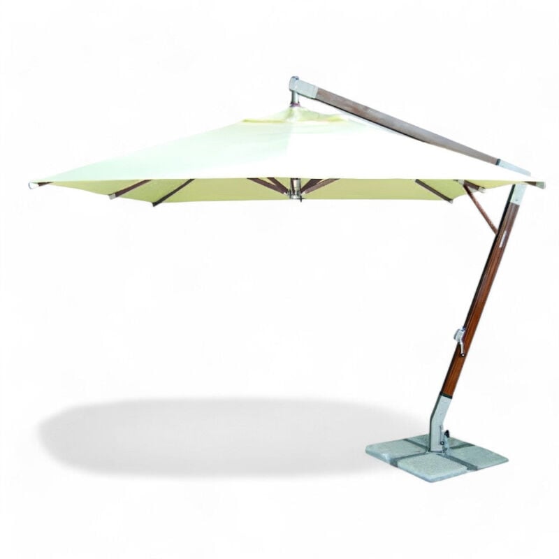 foto del prodotto ombrellone a braccio in legno decentrato teak copertura poliestere idrorepellente manovella palo robusto design elegante 300x300 cm