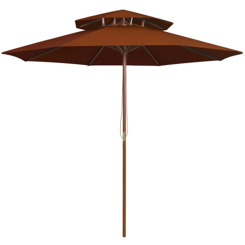 foto del prodotto ombrellone a due livelli con palo in legno 270 cm terracotta