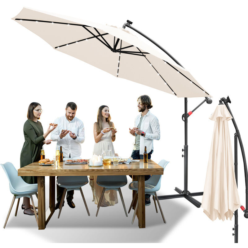 foto del prodotto ombrellone a sbalzo 350 cm con led, protezione uv, manovella beige swanew