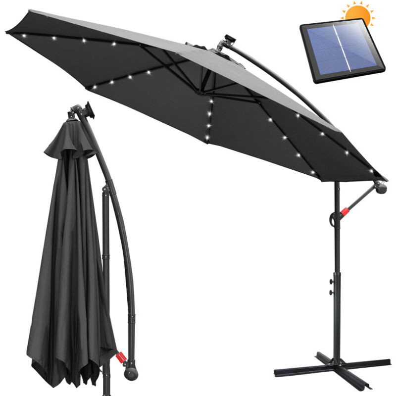 foto del prodotto ombrellone a sbalzo 350 cm con led, protezione uv, manovella grigio swanew