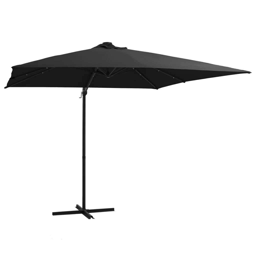 foto del prodotto ombrellone a sbalzo con led e palo in acciaio 250x250 cm nero cod mxl 23653