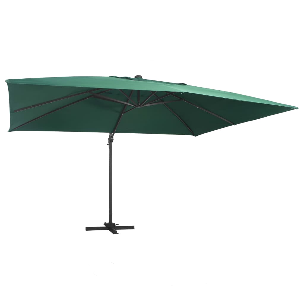 foto del prodotto ombrellone a sbalzo con led palo in alluminio 400x300 cm verde
