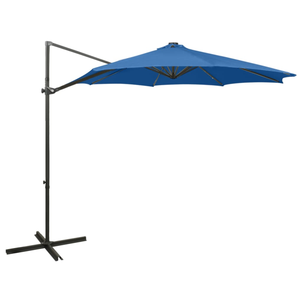 foto del prodotto ombrellone a sbalzo con luci a led e palo 300 cm azzurro da giardino cod mxl 29585