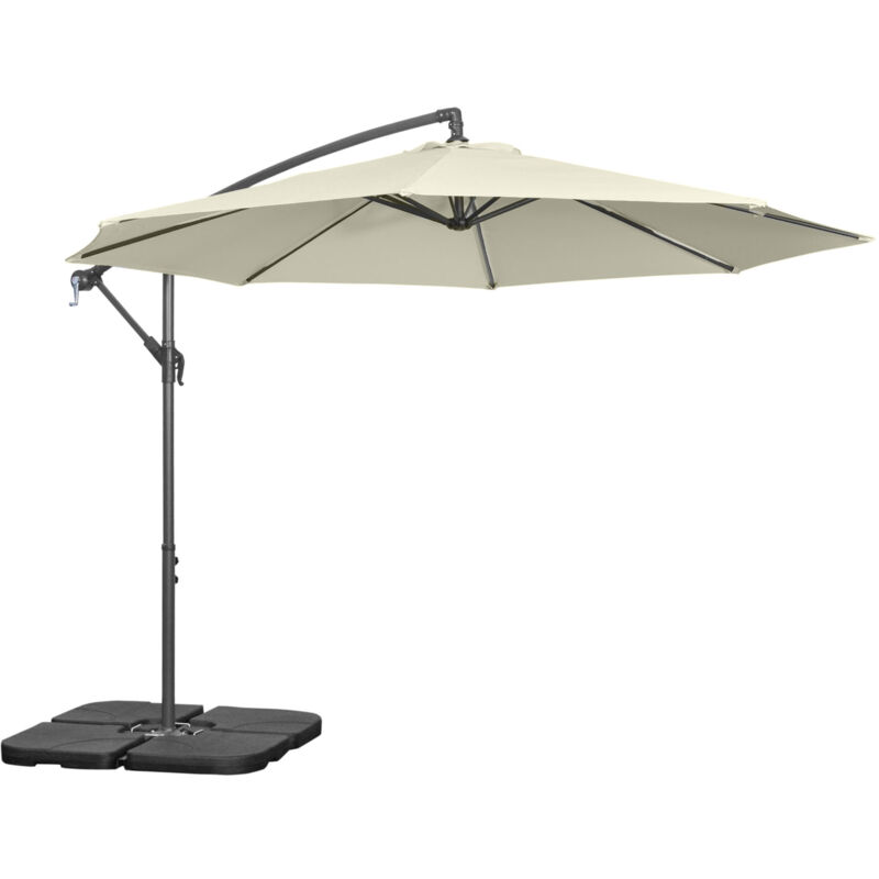 foto del prodotto ombrellone a sbalzo con manovella, base a croce e pesi beige outsunny