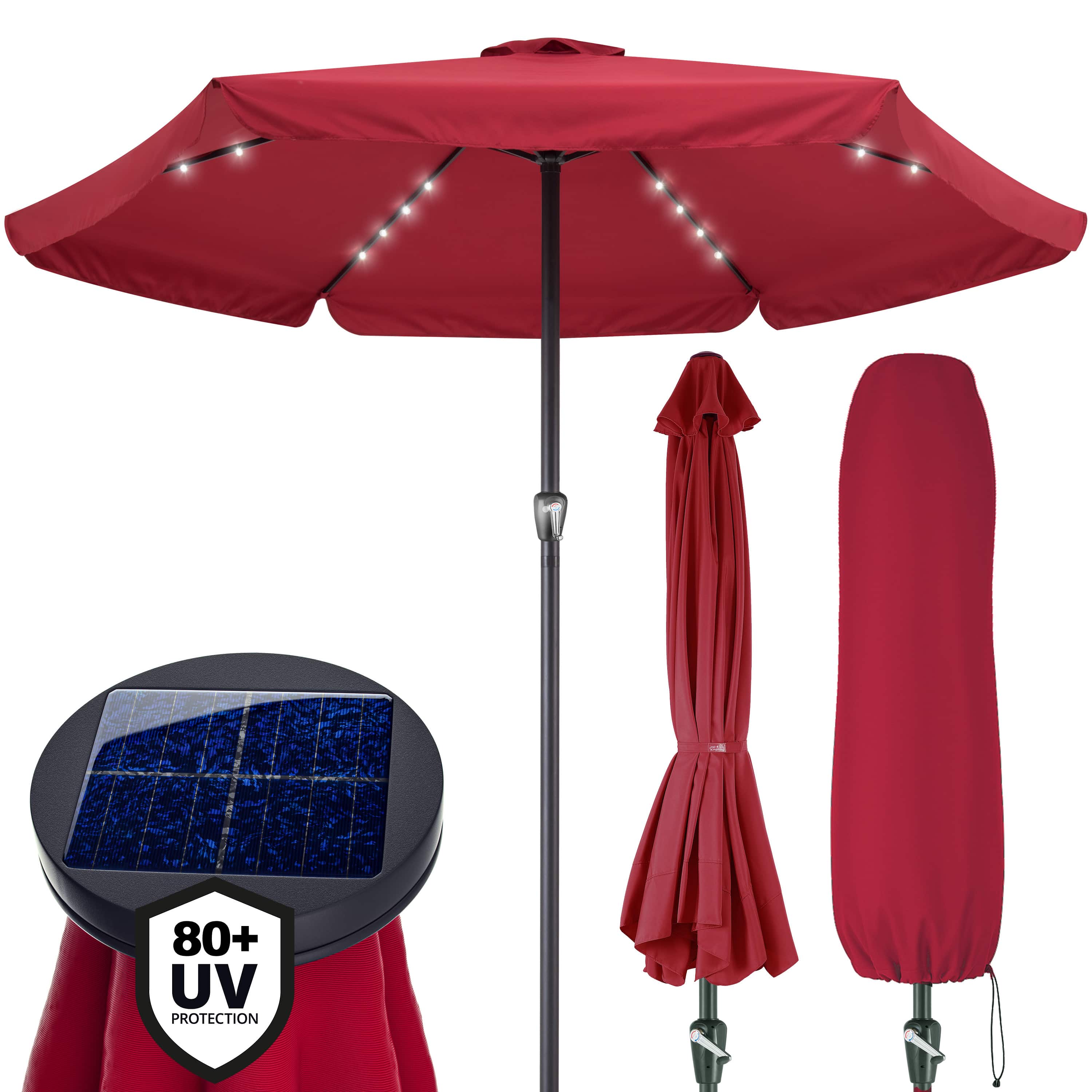 foto del prodotto ombrellone athen solare led rosso alluminio 330cm uv30 