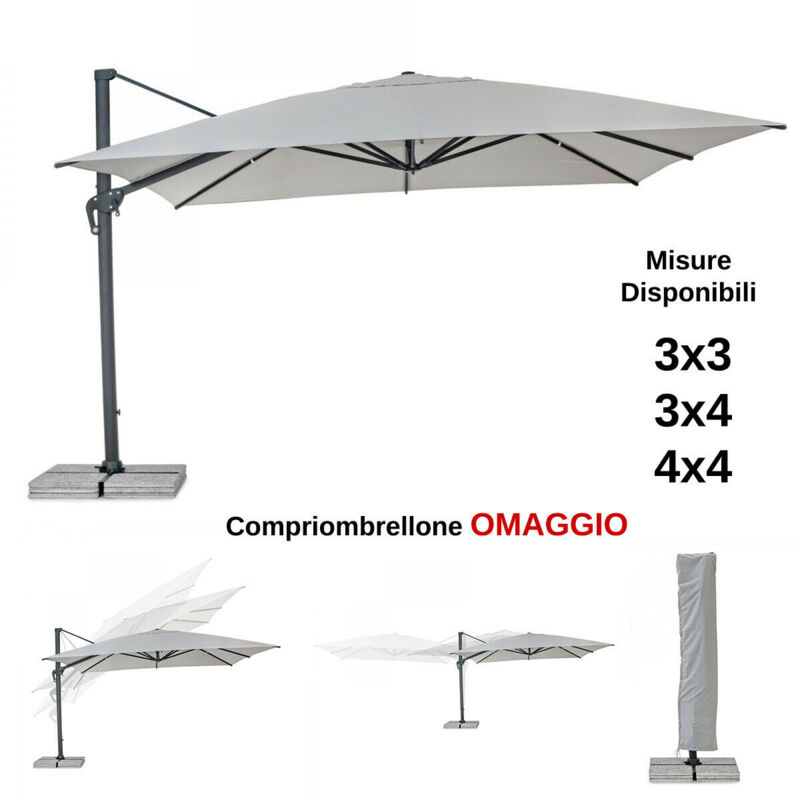 foto del prodotto ombrellone braccio ines 3x4 antracite telo grigio chiaro