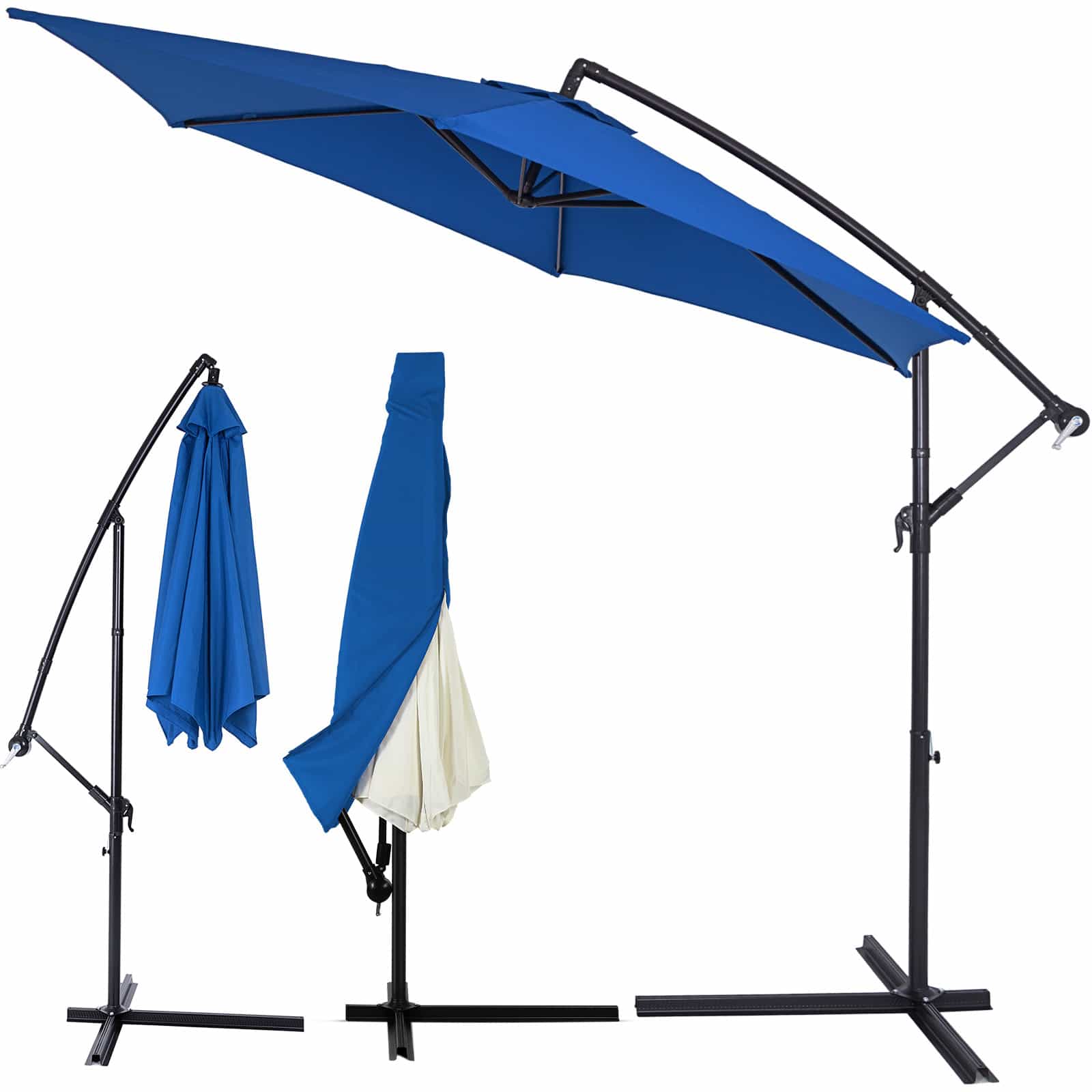 foto del prodotto ombrellone con braccio blu 330cm uv 40 con base
