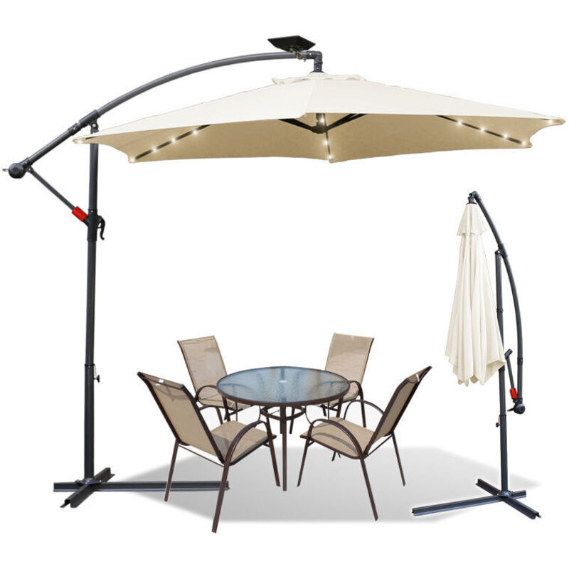 foto del prodotto ombrellone con led 350 cm ombrellone da giardino ombrellone da balcone rotondo funzione di inclinazione idrorepellente 360 girevole beige swanew